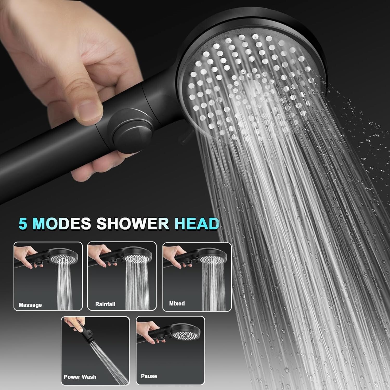 Comfort & Convenience: High-Pressure 5-Mode Shower Head for RVs with Hose Clamp
