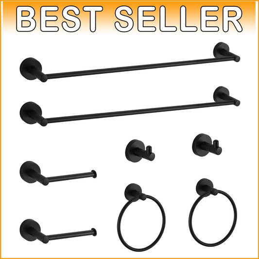 8-Piece Rust-Resistant Matte Black Bathroom Hardware with Adjustable Towel Bars