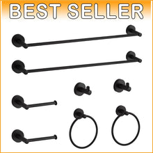 Load image into Gallery viewer, 8-Piece Rust-Resistant Matte Black Bathroom Hardware with Adjustable Towel Bars