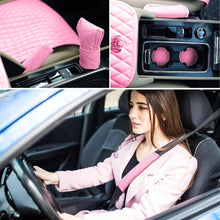 Load image into Gallery viewer, Elegant 14-Piece Pink Car Accessory Collection with Rhinestone Steering Wheel