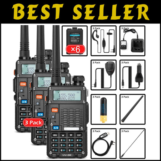 Lightweight Dual Band UHF/VHF Radio Set - 3 Pack with Rechargeable Batteries