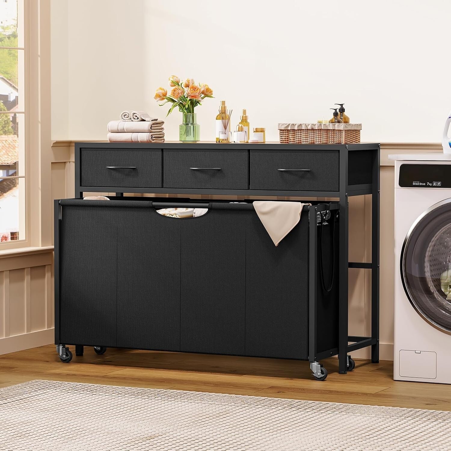 Multi-Functional 300L Laundry Basket with Rolling Design & Sturdy Tabletop