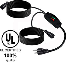 Load image into Gallery viewer, 2-Way Outdoor Power Splitter Extension Cord with On/Off Switch - 15 Feet Long