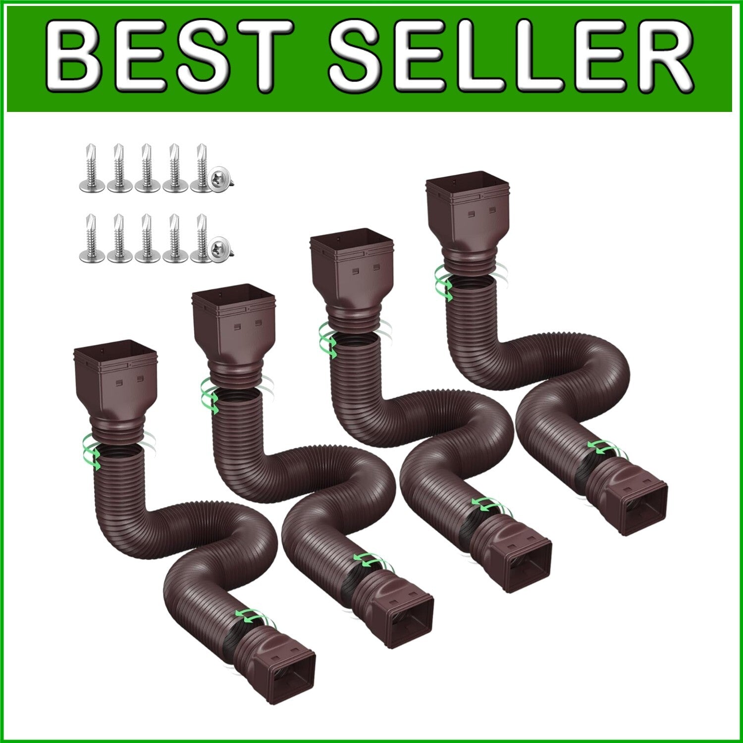 4-Pack Rain Gutter Downspout Extensions - Flexible, Durable & Easy to Install