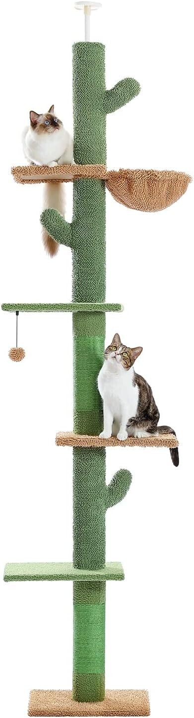 Floor to Ceiling Cat Tree - Cactus Design with Hammock & Scratching Posts
