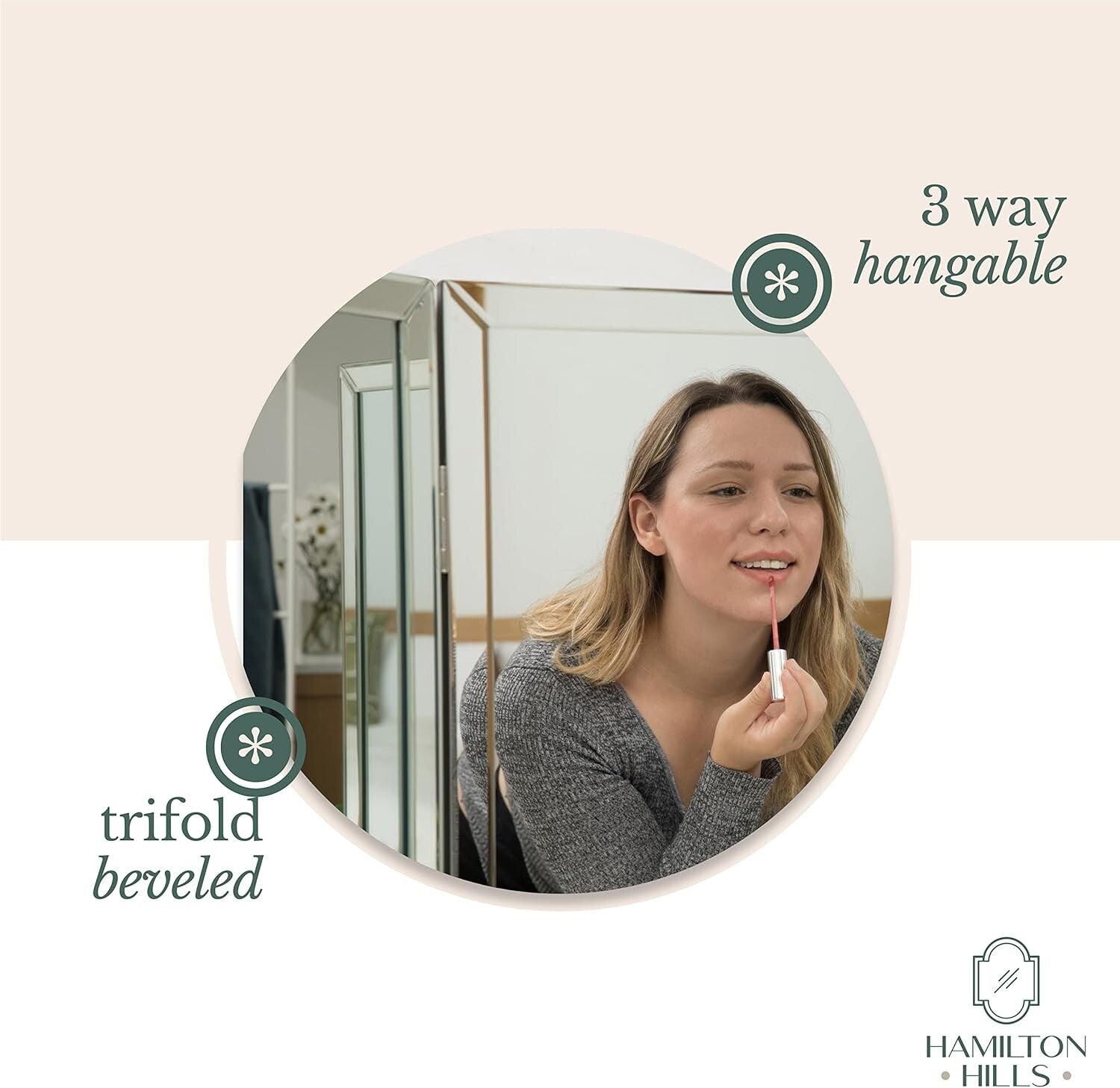 Elegant Trifold Makeup Mirror with Beveled Edges - Full Length Silver Design