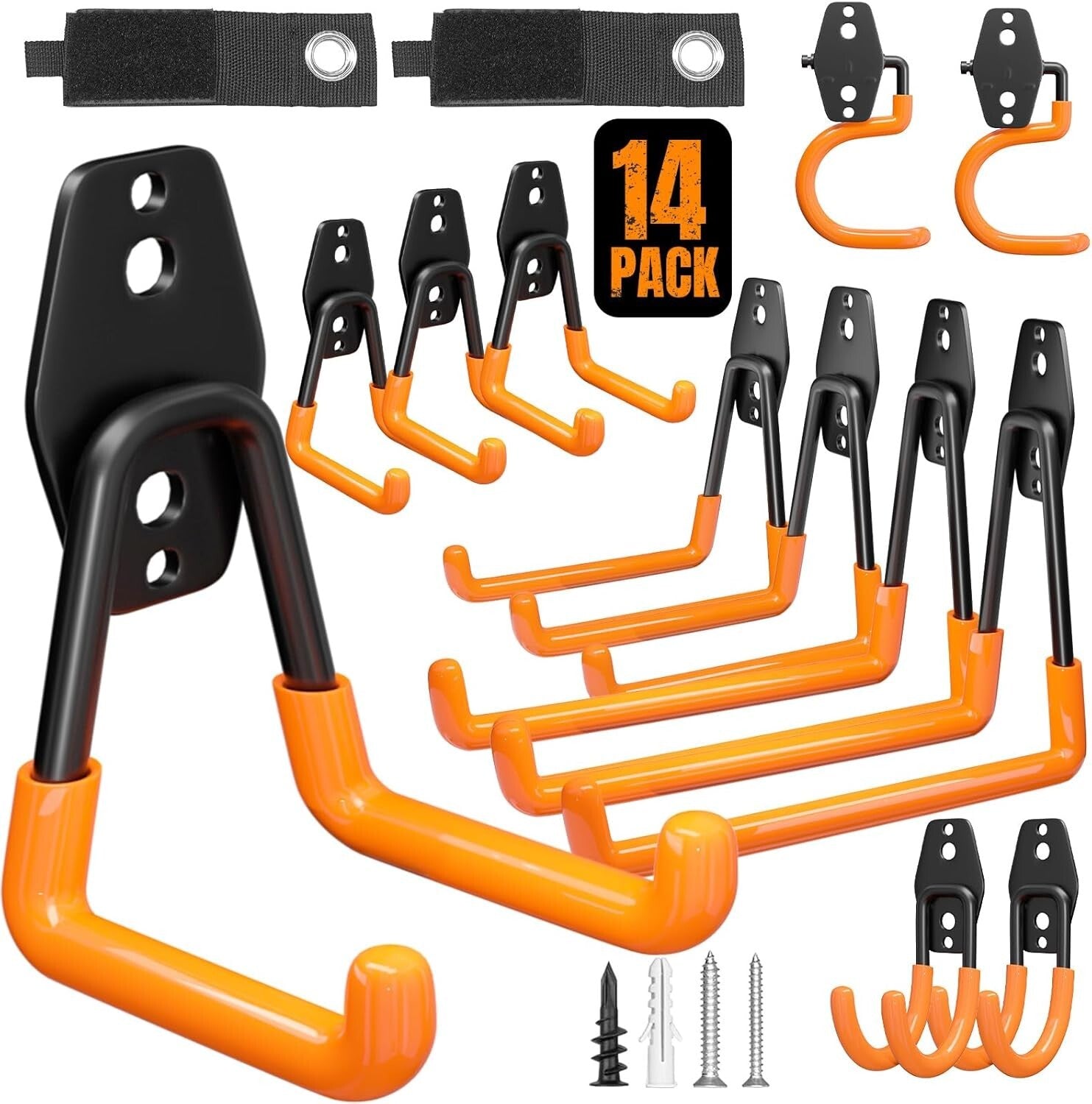 14-Pack Adjustable Garage Hooks for Maximum Tool Organization - Easy Install