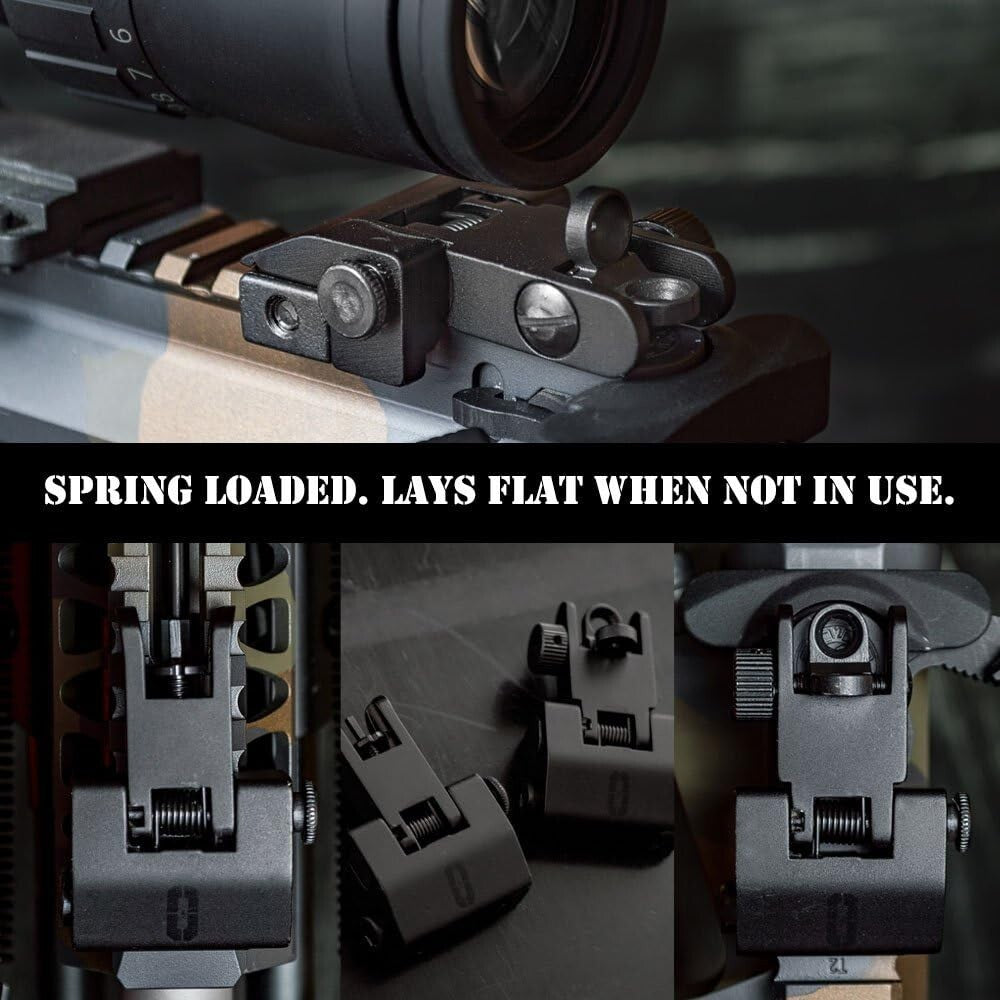 Low Profile Tactical Iron Sights - Spring Loaded for Universal Picatinny Rails