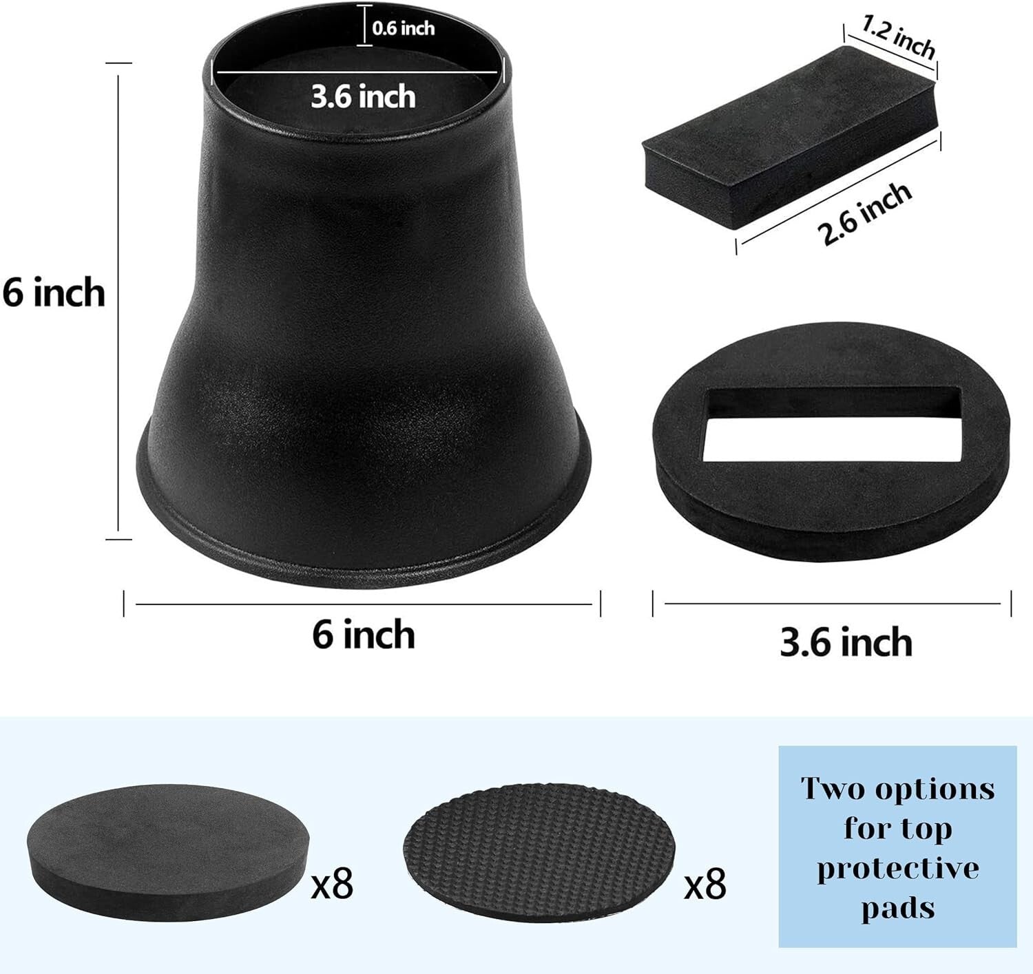 6-Inch Heavy-Duty Bed Risers - Adjustable Furniture Lifters for Dorms & Homes