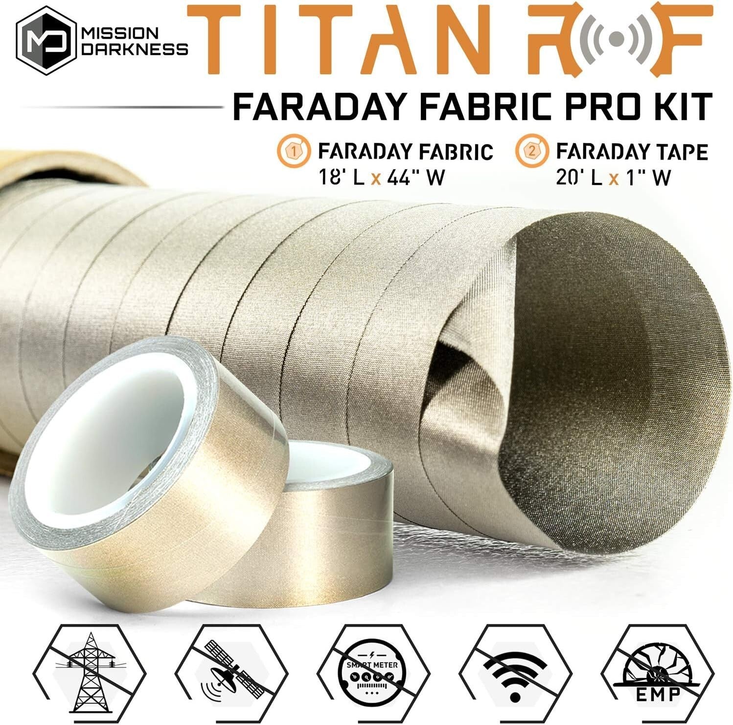 High-Shielding 6 Yards Faraday Fabric Pro Kit with 20ft Tape for Signal Blocking