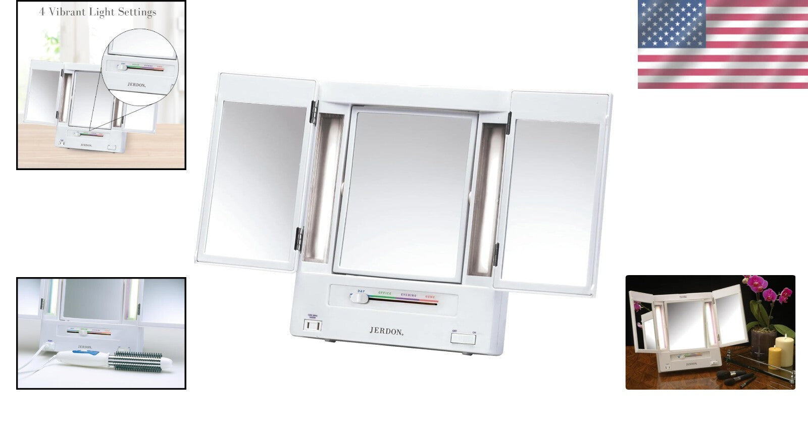 Tri-Fold Makeup Mirror with Lights - 5X & 1X Magnification for Elegant Grooming