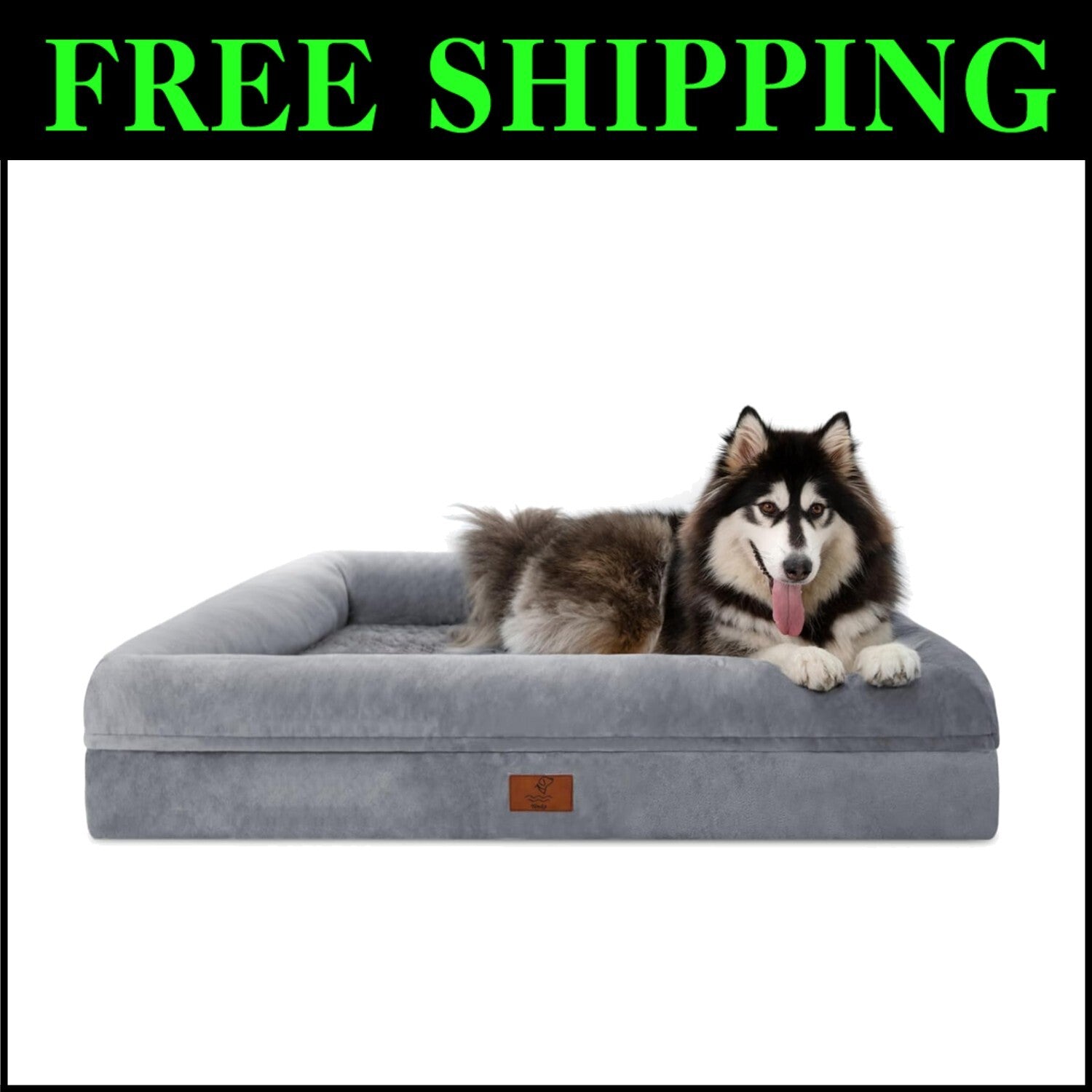 Large Cozy Dog Bed with Anti-Slip Bottom & Memory Foam Bolster for Extra Comfort