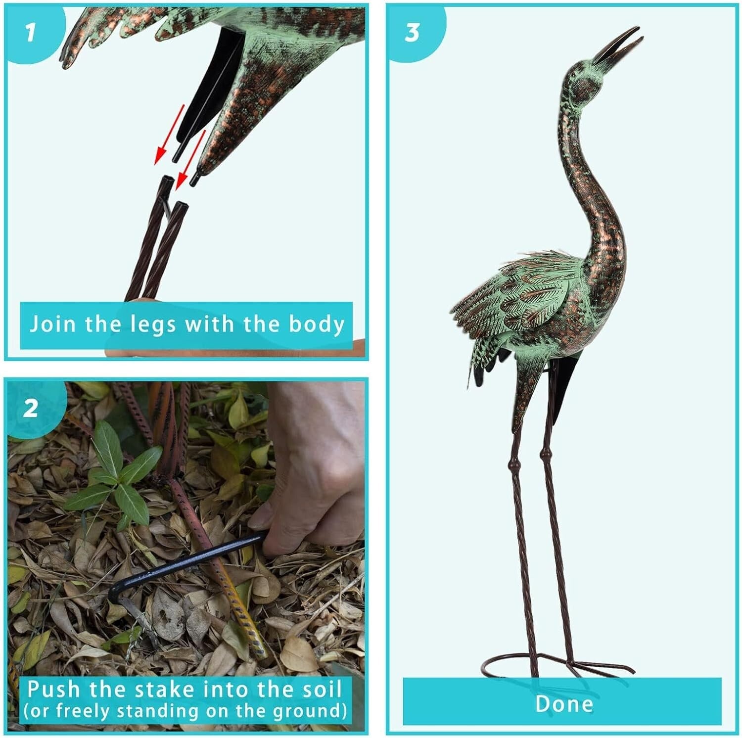 Freestanding Handcrafted Crane Sculpture - Unique Outdoor Garden Ornament
