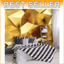 Load image into Gallery viewer, Large 137" x 96" Gold Geometry Wallpaper - Luxury Fabric Mural for Living Room