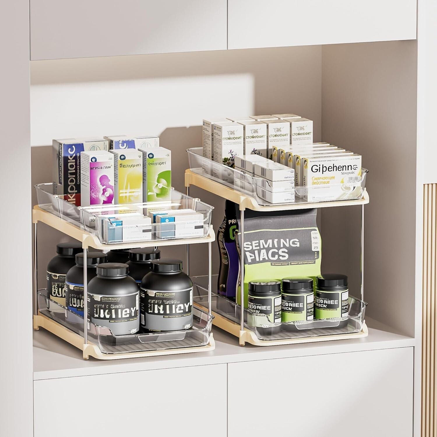 Stylish Stackable Bathroom Cabinet Organizers with Anti-Slip Pull-Out Drawers