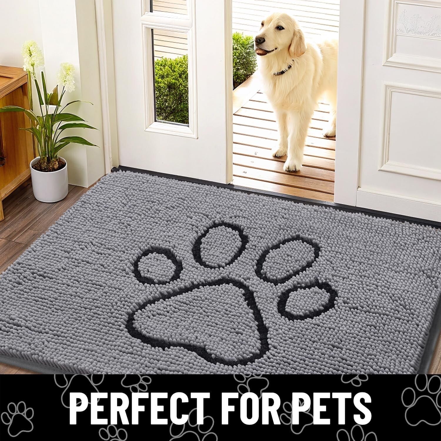 Machine Washable Chenille Dog Door Mat - 70''L x 24''W for Mud-Free Spaces