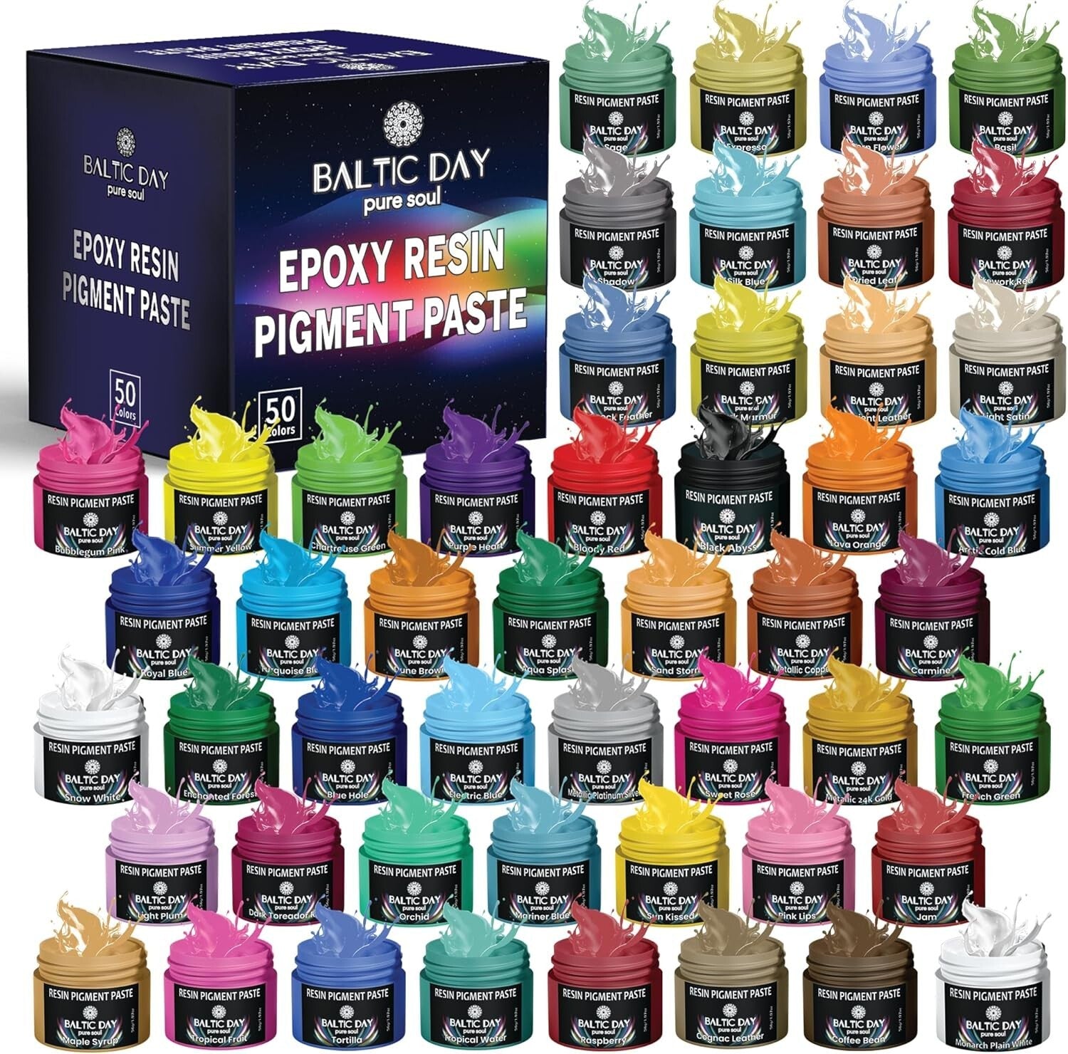 50-Piece Epoxy Resin Pigment Paste Set for Vibrant Arts & Crafts - 10g Jars