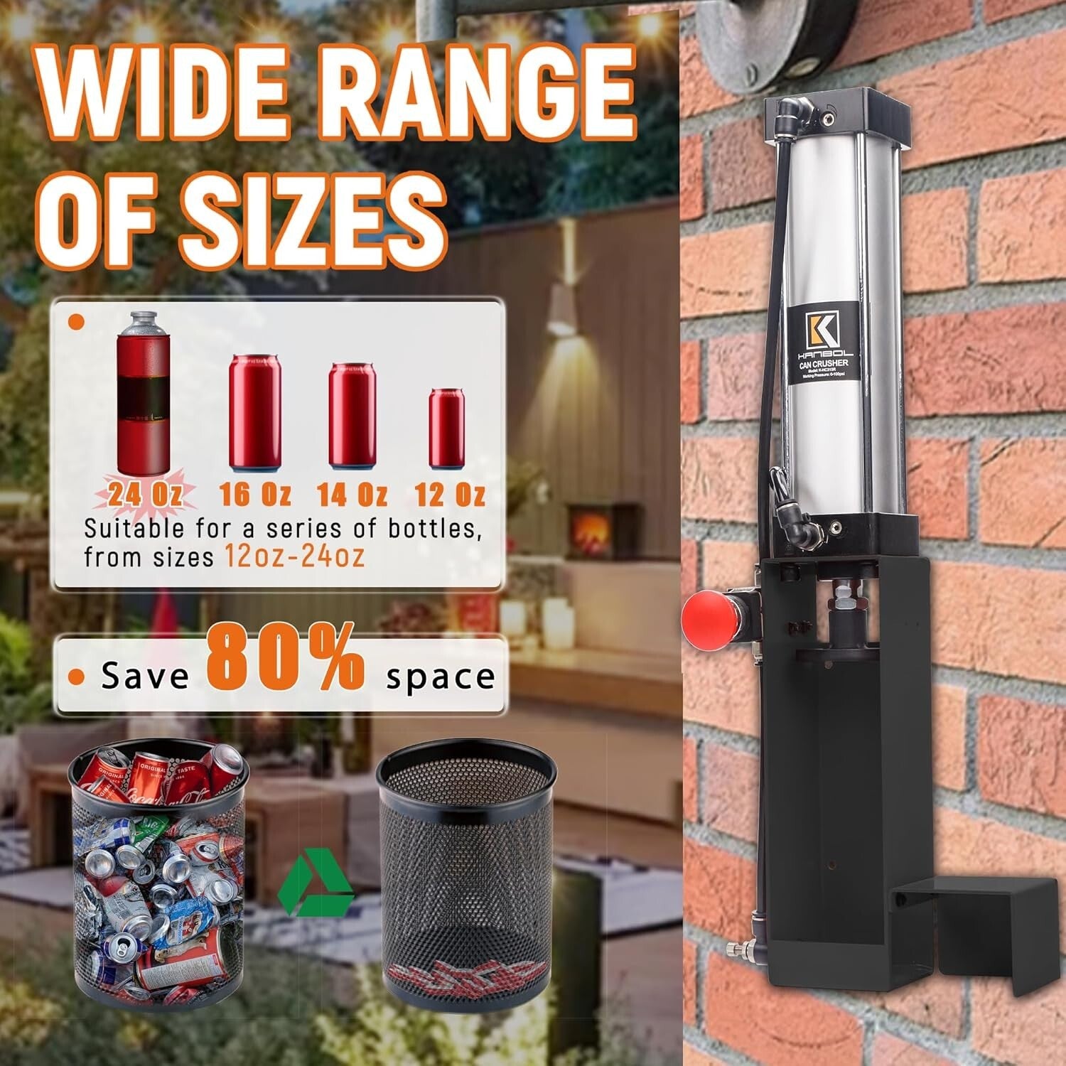 Automatic Aluminum Can Crusher for 12oz-24oz - Space Saving Wall-Mounted Gift