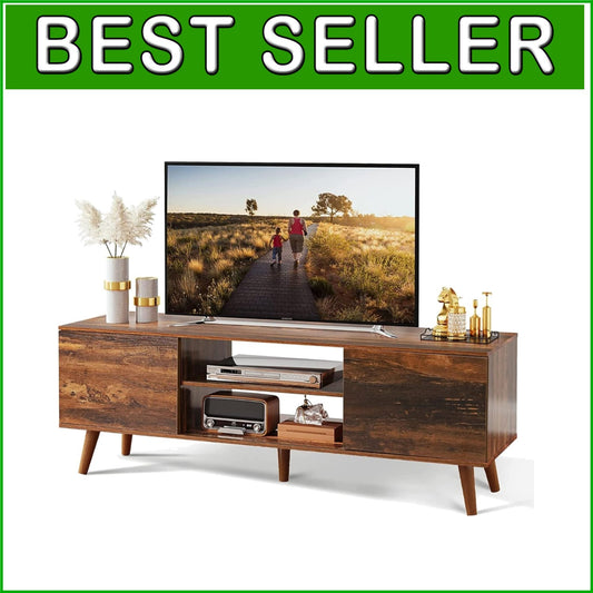 Durable Mid-Century Modern TV Stand for 50-60 Inch TVs with Storage Solutions