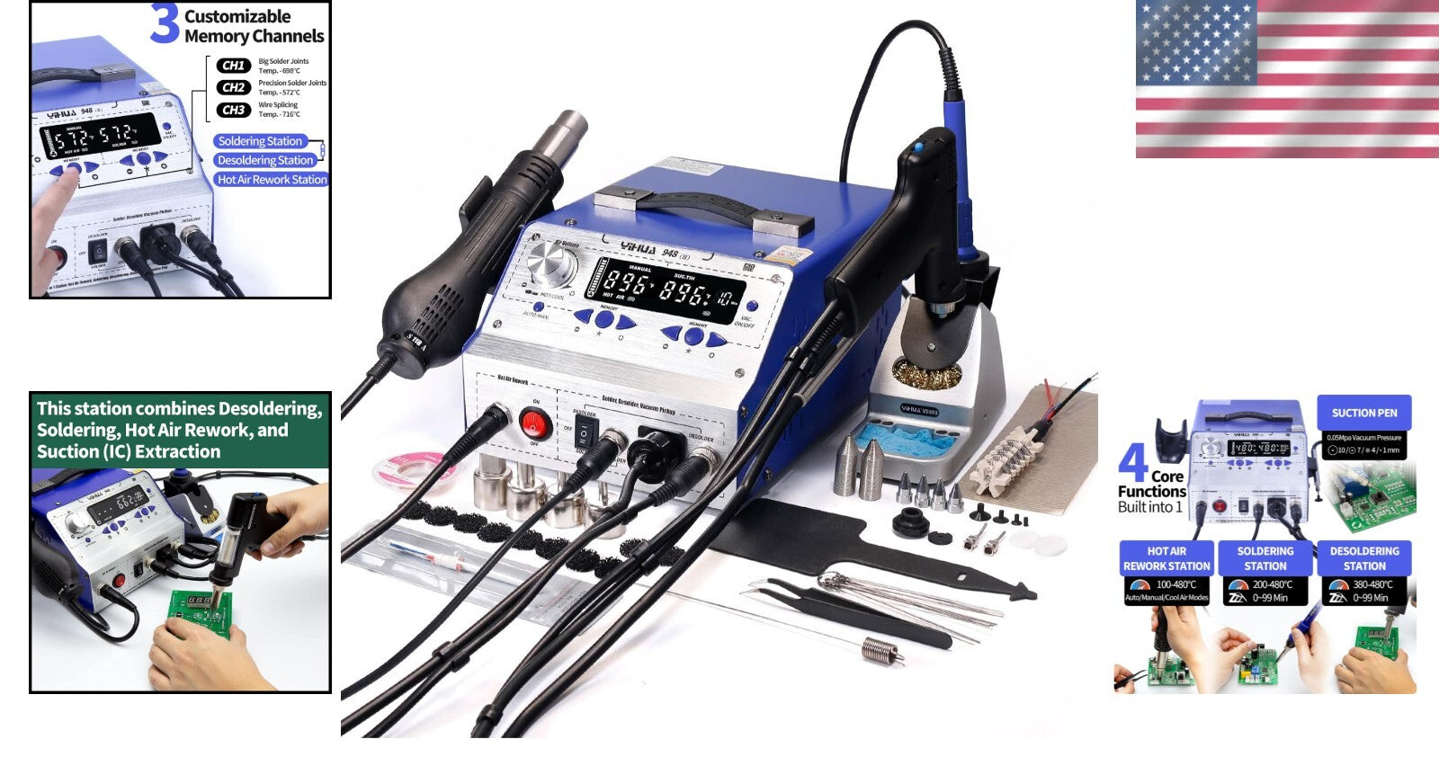 PID-Controlled Soldering & Desoldering Station with LED Display - 780W Power