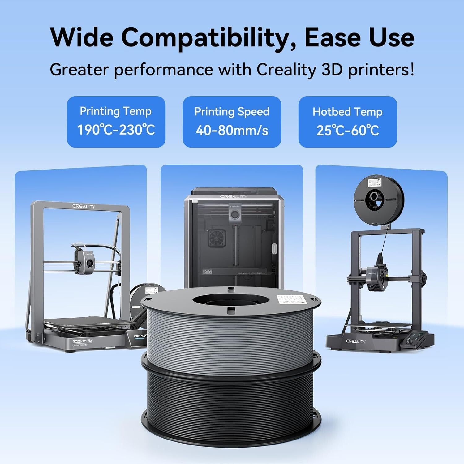 Premium 3D Printer PLA Filament 1.75mm 4KG - 4 Pack Black, Clog-Free & Accurate