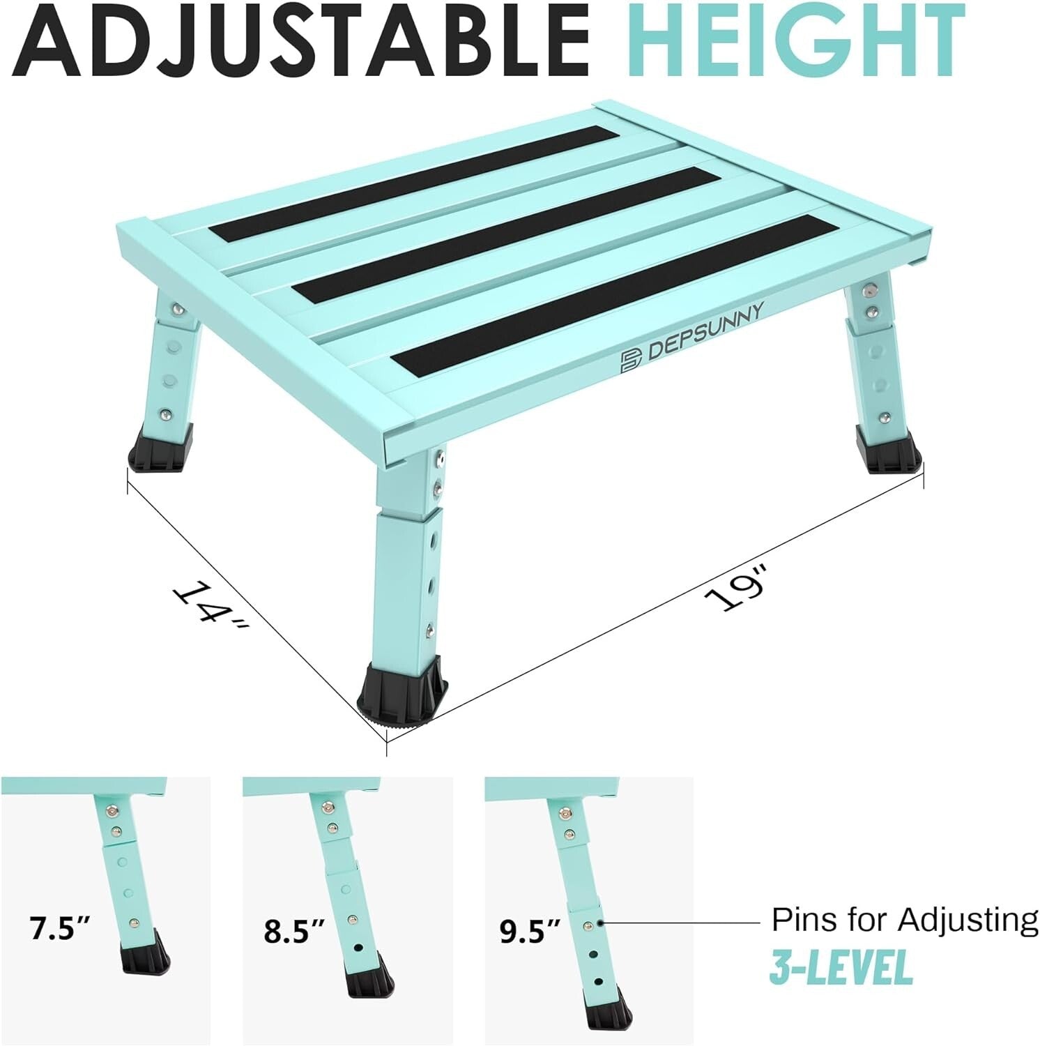 Adjustable Height Aluminum RV Step Stool - Supports 1,000 lbs, Foldable & Safe