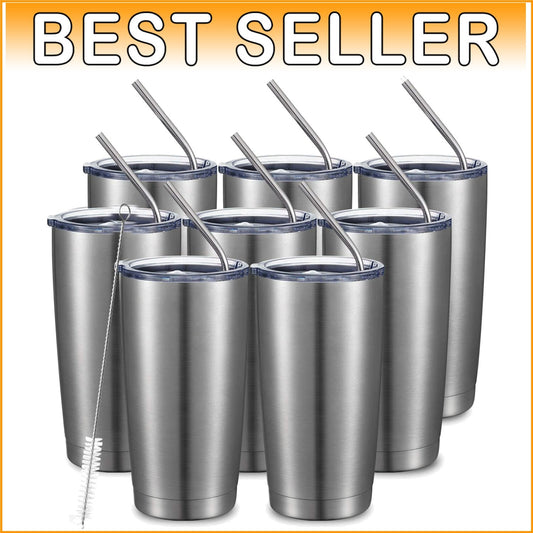 20oz Double Wall Insulated Travel Mug - 8 Pack Silver Stainless Steel Tumblers