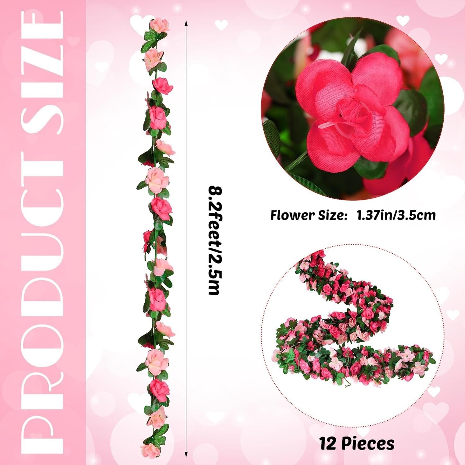 Vivid 12 Pcs Flower Vine Garland - 100 ft Silk Rose Decor for Any Occasion