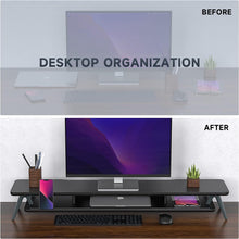 Load image into Gallery viewer, 42.5 Inch Ergonomic Dual Monitor Riser - Stylish Desktop Organizer with Storage