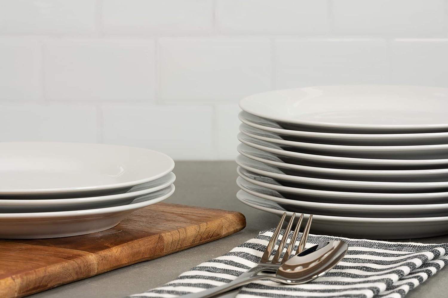 Classic Round White Plates Set - 12 Pieces, 7.5" Ceramic for Dining and Events