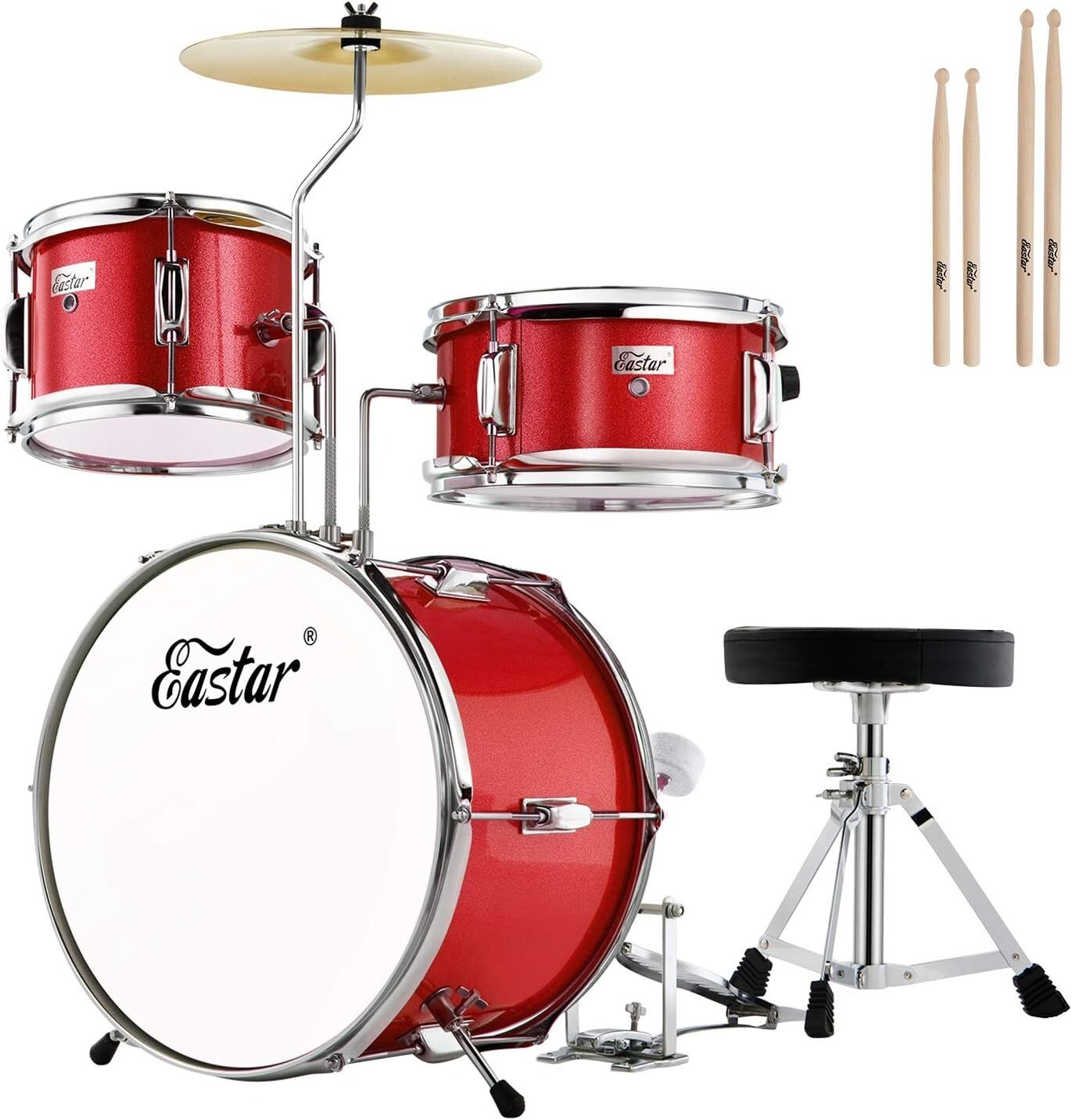 14-Inch Poplar Wood Drum Set for Kids with Cymbal & Drumming Essentials