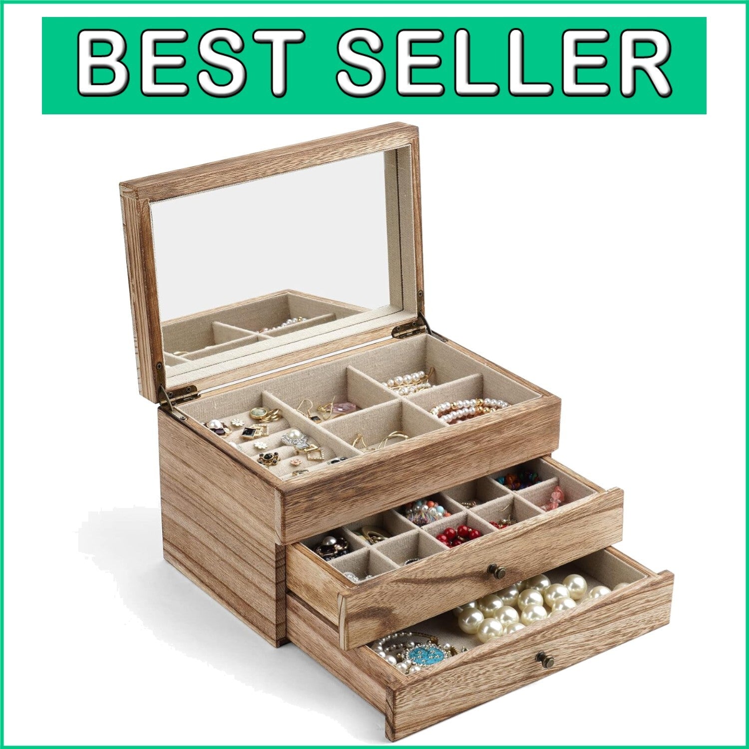 Carbonized Black Jewelry Box with Earring Organizer - Perfect for Gift Giving