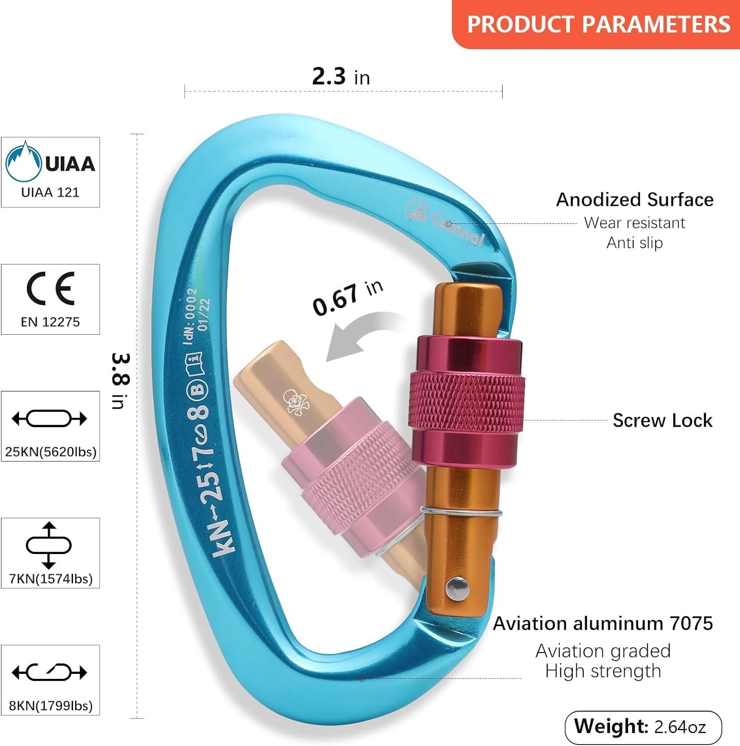 5-Pack Premium Locking Carabiners - 25KN UIAA Approved for Climbing Adventures