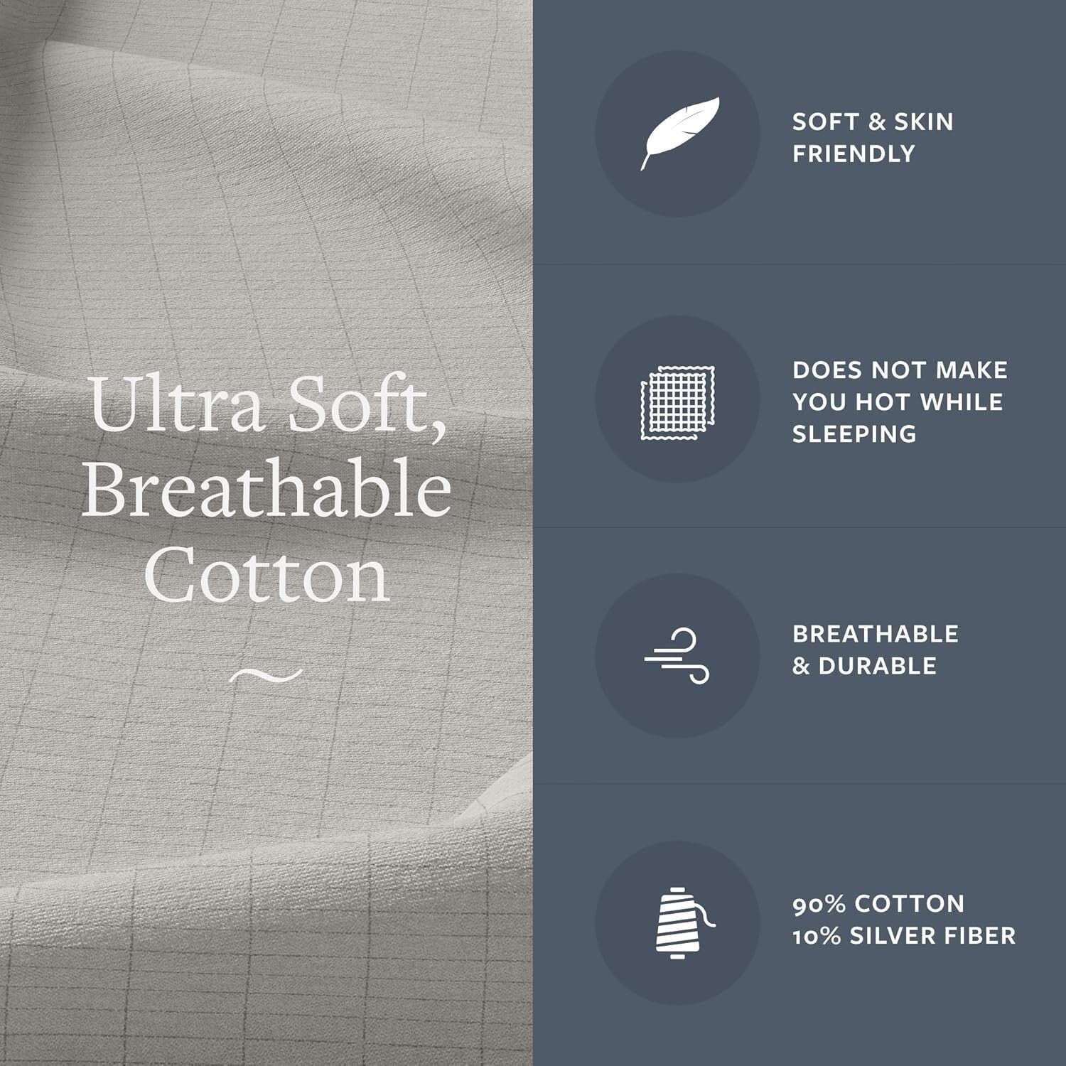 California King Organic Fitted Grounding Sheet with Silver Fiber - Gray 400TC