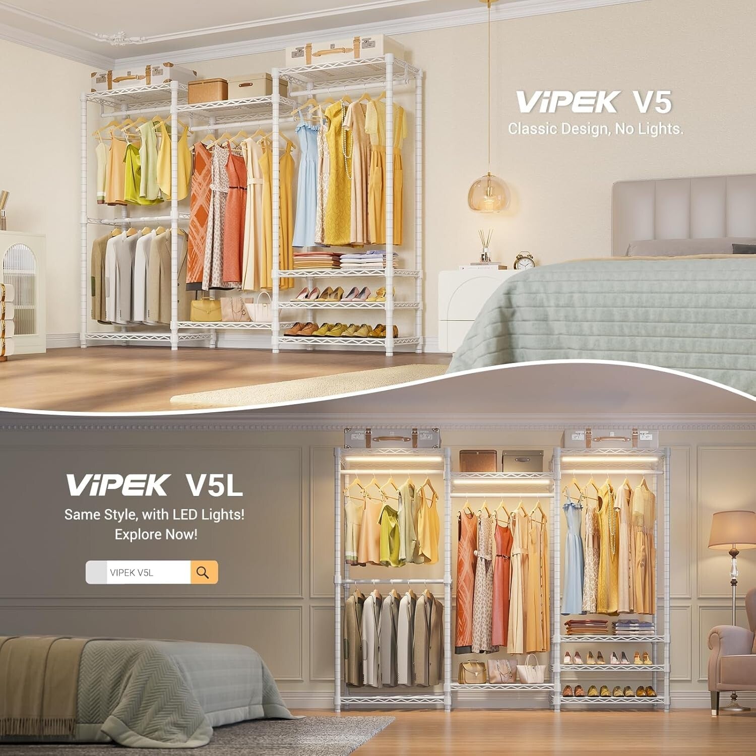 Freestanding White Closet Wardrobe Rack - Supports 890 lbs, 8 Shelves Included