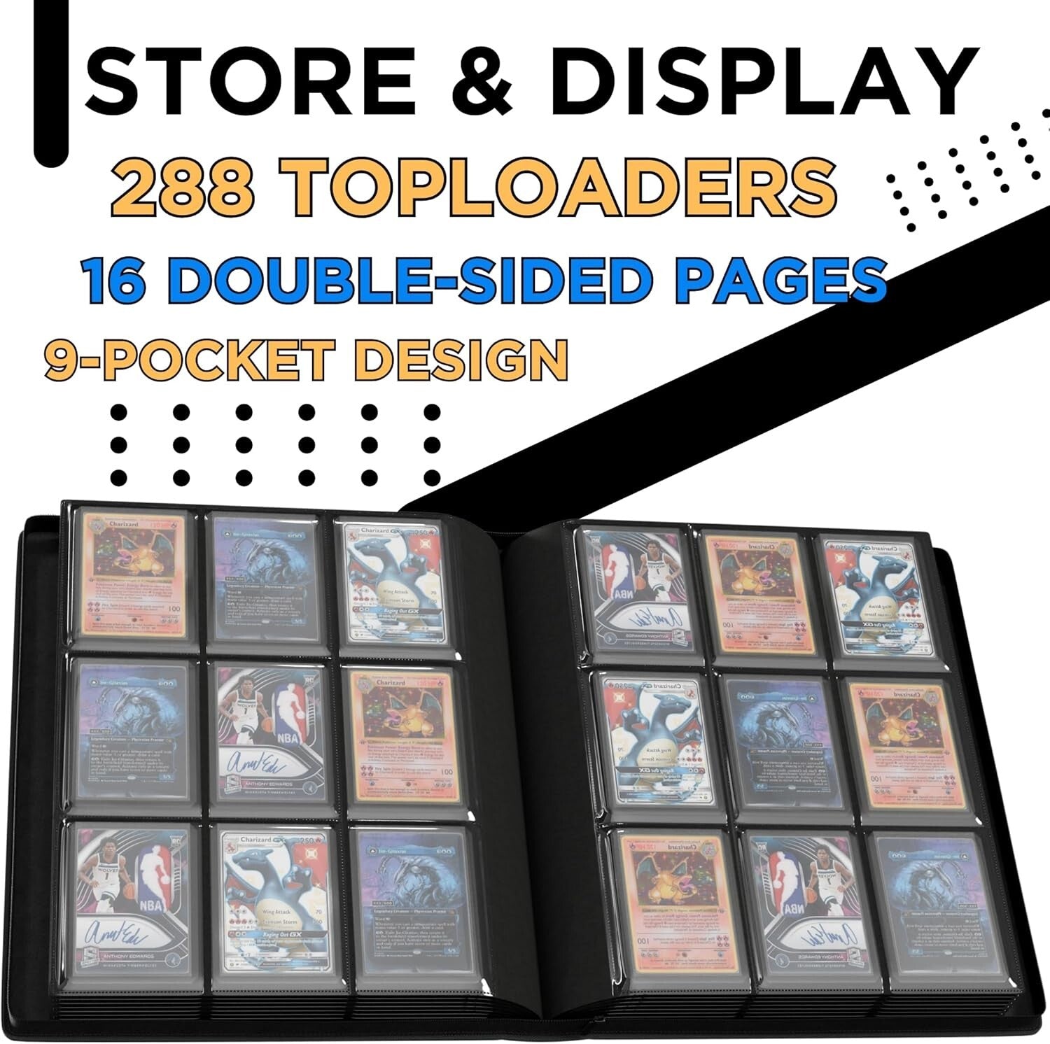 Durable Top Loader Card Binder - 288 Cards, Zippered Closure, Perfect Fit Design