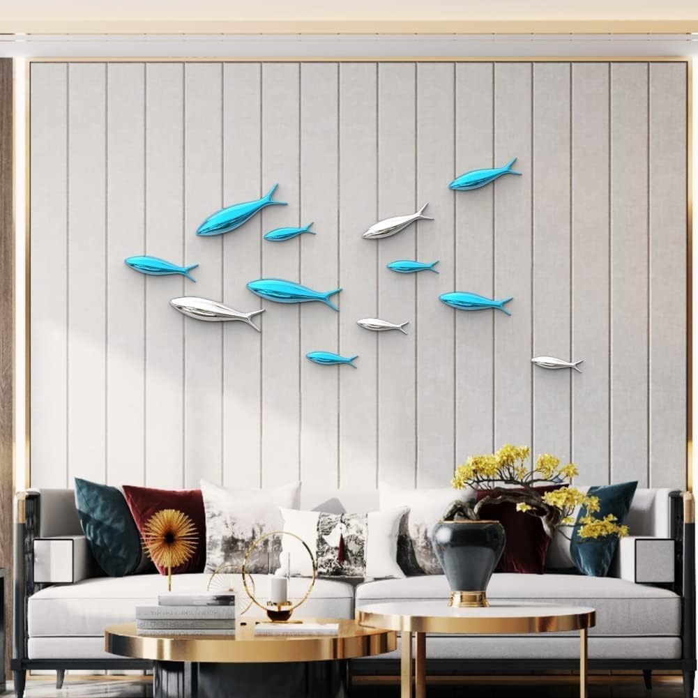 Vivid Nautical Wall Decor: DIY 12-Piece Fish Sculpture for Stylish Spaces