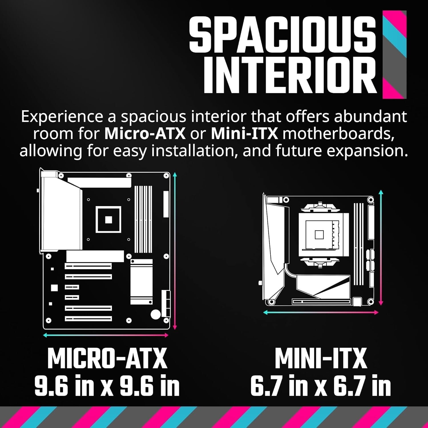 Versatile Micro-ATX Case with Edge-to-Edge Glass & Efficient Cable Management