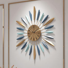 Load image into Gallery viewer, Oversized 27.6-Inch Sunburst Metal Wall Clock - Elegant Living Room Accent
