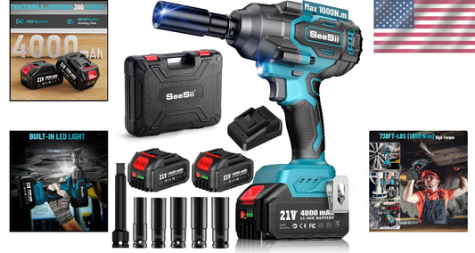 Heavy-Duty 1000 Nm Cordless Impact Wrench with Fast Charger & Storage Case