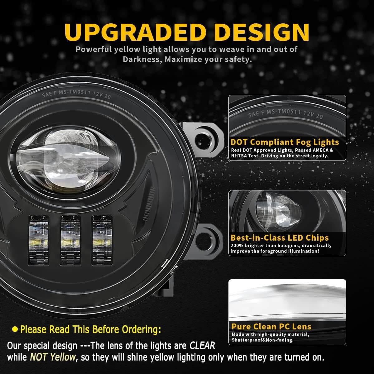 Easy Install Clear Lens Yellow LED Fog Lights for 2016-2022 Toyota Tacoma & More