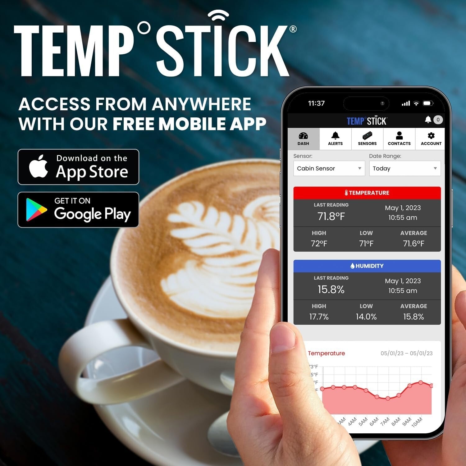 Temp Stick WiFi Temperature & Humidity Sensor - 24/7 Monitoring, No Subscription