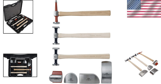 Versatile 7 Pc. Hammer and Dolly Set with Hickory Handles for Dent Removal