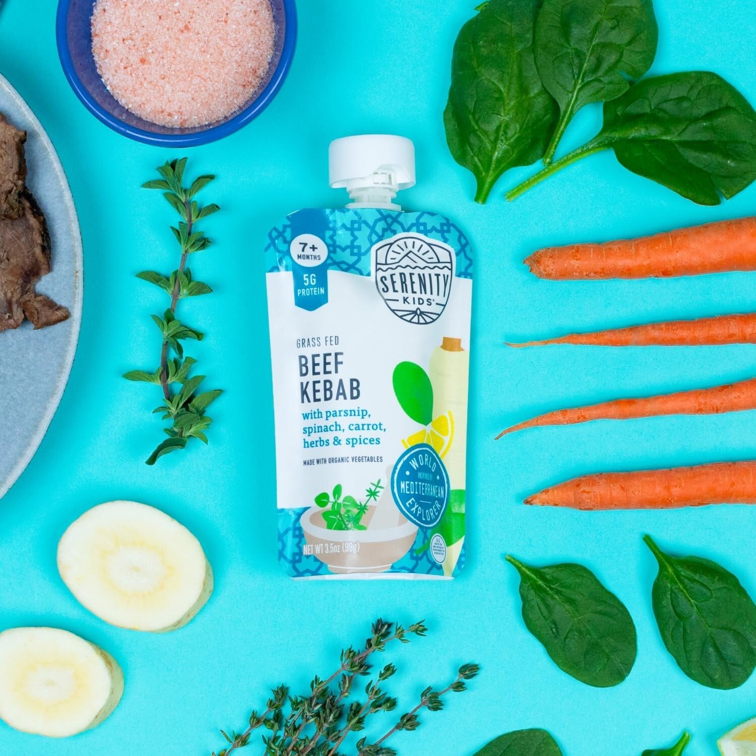 Flavorful 7+ Months Organic Baby Food Pouches - Beef Kebab & Veggies, 12 Pack