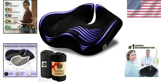 30% Larger Office Chair Cushion - Portable Memory Foam for Pain Relief & Comfort