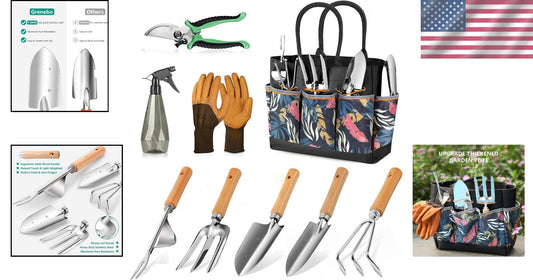 9-Piece Heavy-Duty Gardening Tools Set with Stylish Tote Bag - Ideal Gift for...