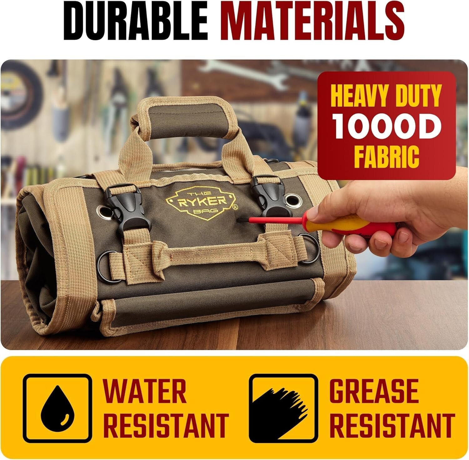 Heavy-Duty Roll Up Tool Bag Organizer with Detachable Pouches - 20.3in Size