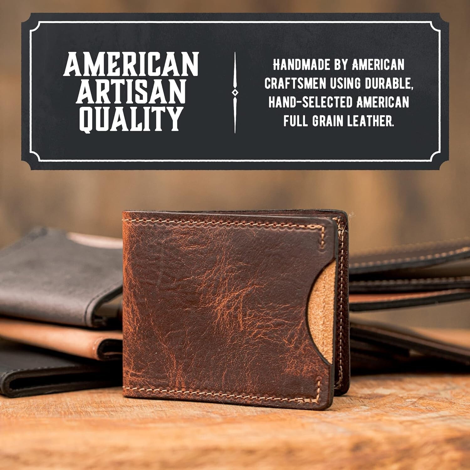 Slim Tobacco Brown Bifold Wallet for Men - Handmade Full Grain Leather Design