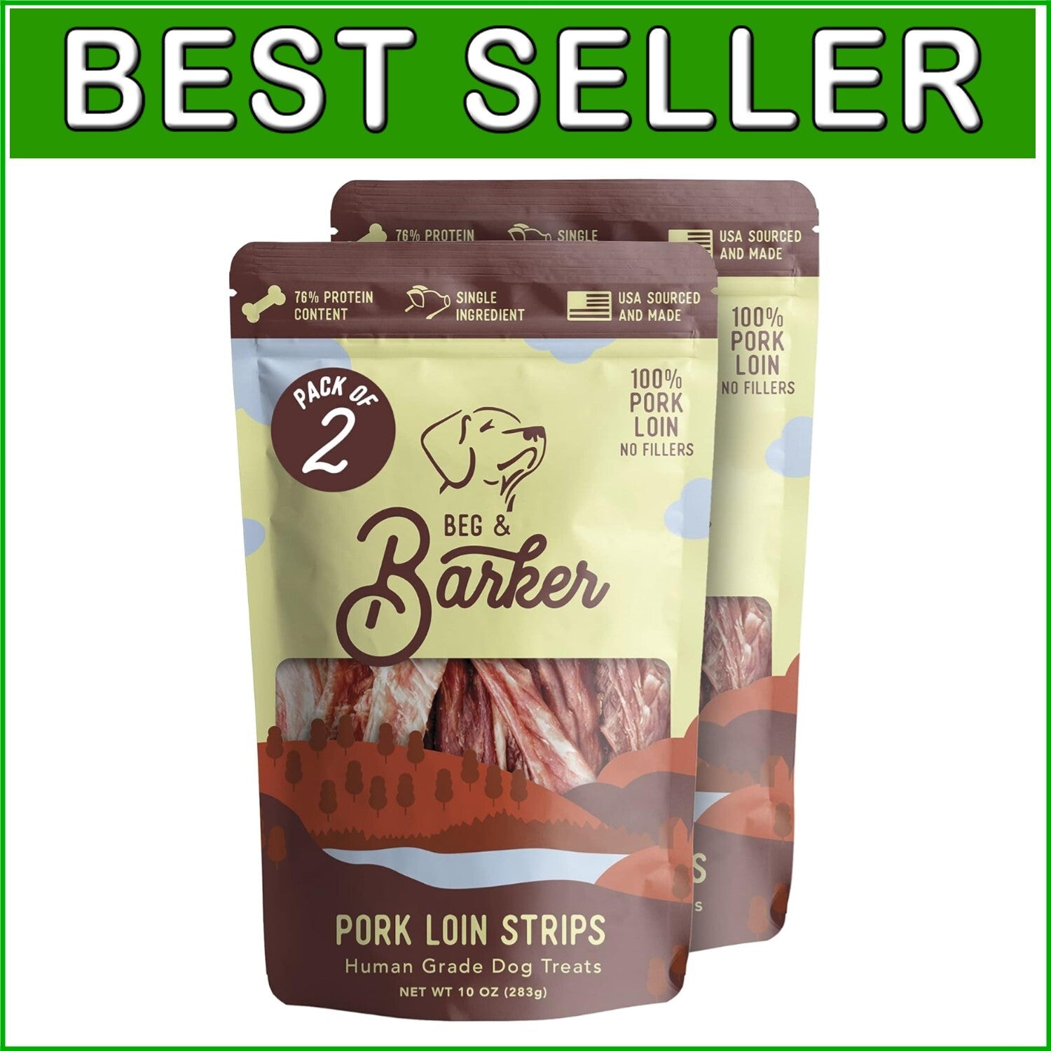 All-Natural Pork Jerky Dog Treats 10oz Pack of 2 - Diabetic-Friendly Snacks