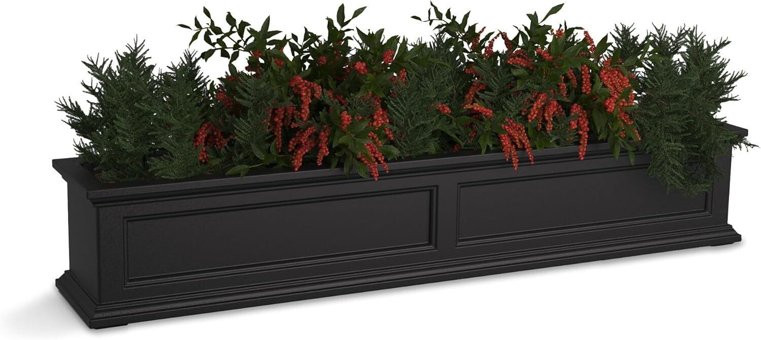 5-Foot Black Window Box with Overflow Drainage - Weatherproof Flower Planter